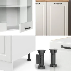 Singleküche R-Line Weiß Landhaus/Weiß 140 cm , AP Marmor Vicco