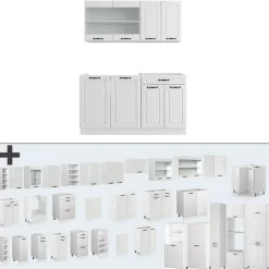 Singleküche R-Line Weiß Landhaus/Weiß 140 cm , AP Marmor Vicco