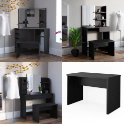 Sitzbank Schwarz 70 cm für Schminktisch Vicco
