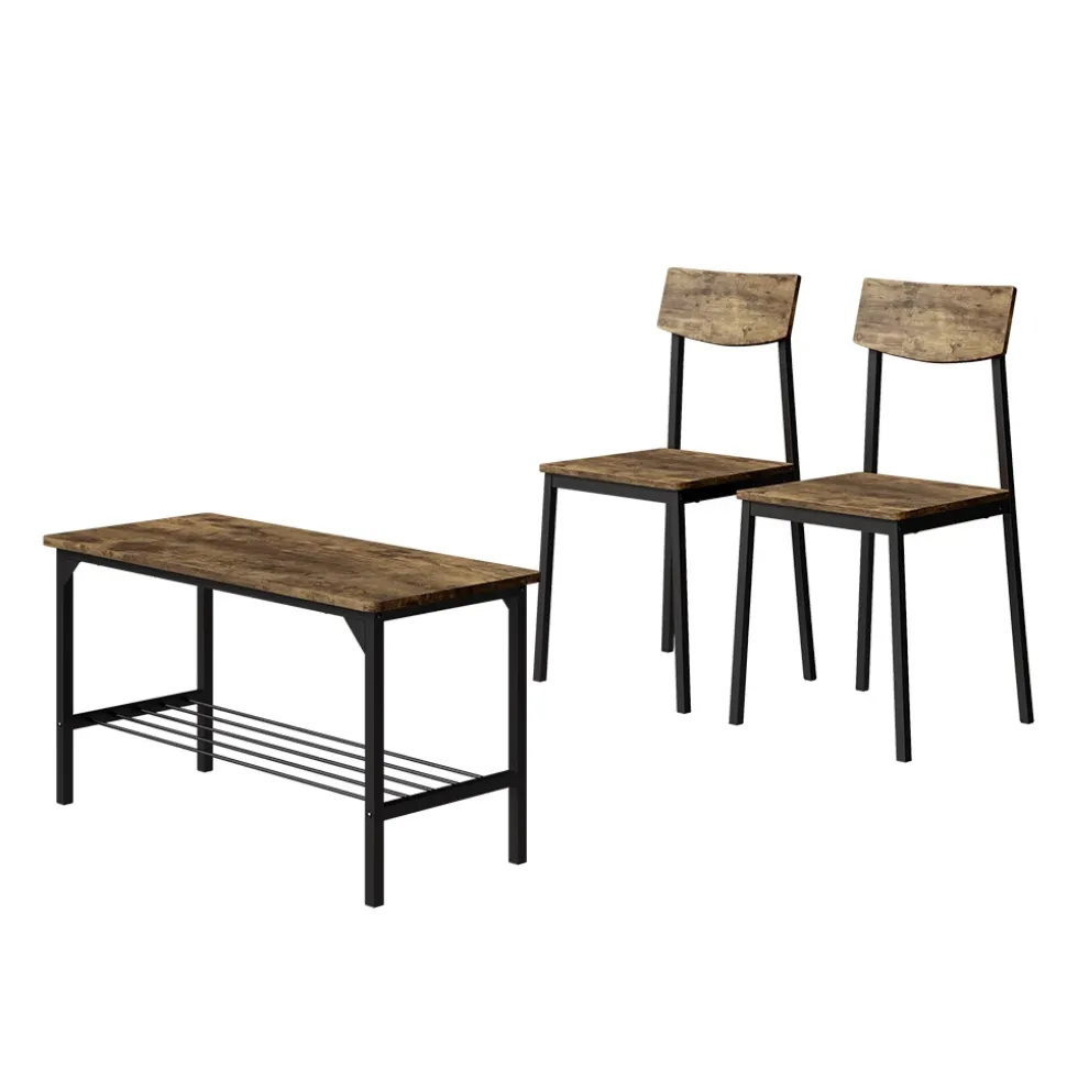 Sitzbank und Stuhl Fyrk Schwarz/Eiche rustikal 85 x 46 cm 3 Teile Vicco