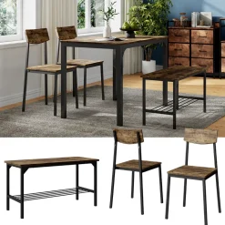 Sitzbank und Stuhl Fyrk Schwarz/Eiche rustikal 85 x 46 cm 3 Teile Vicco