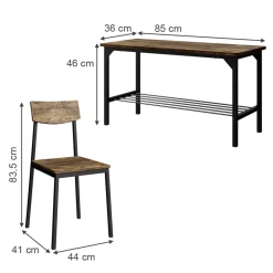 Sitzbank und Stuhl Fyrk Schwarz/Eiche rustikal 85 x 46 cm 3 Teile Vicco