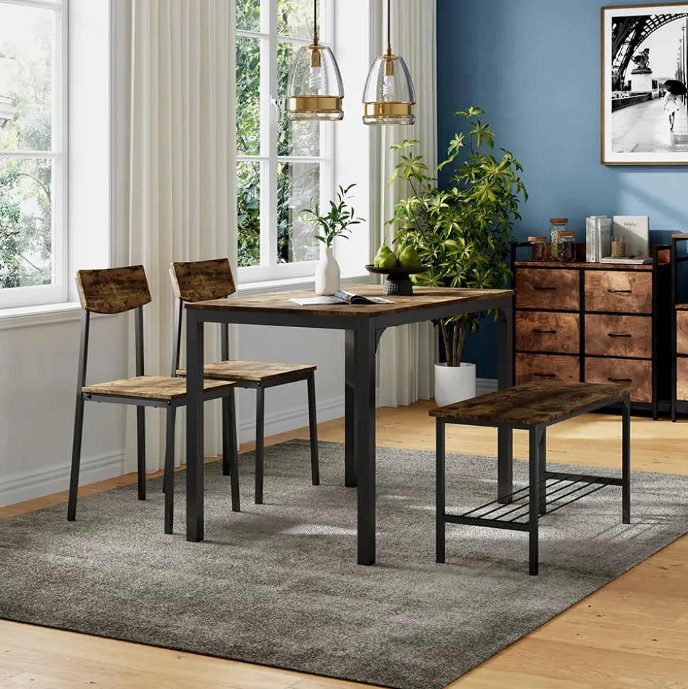 Sitzbank und Stuhl Fyrk Schwarz/Eiche rustikal 85 x 46 cm 3 Teile Vicco