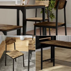 Sitzbank und Stuhl Fyrk Schwarz/Eiche rustikal 85 x 46 cm 3 Teile Vicco