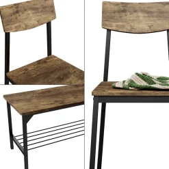 Sitzbank und Stuhl Fyrk Schwarz/Eiche rustikal 85 x 46 cm 3 Teile Vicco