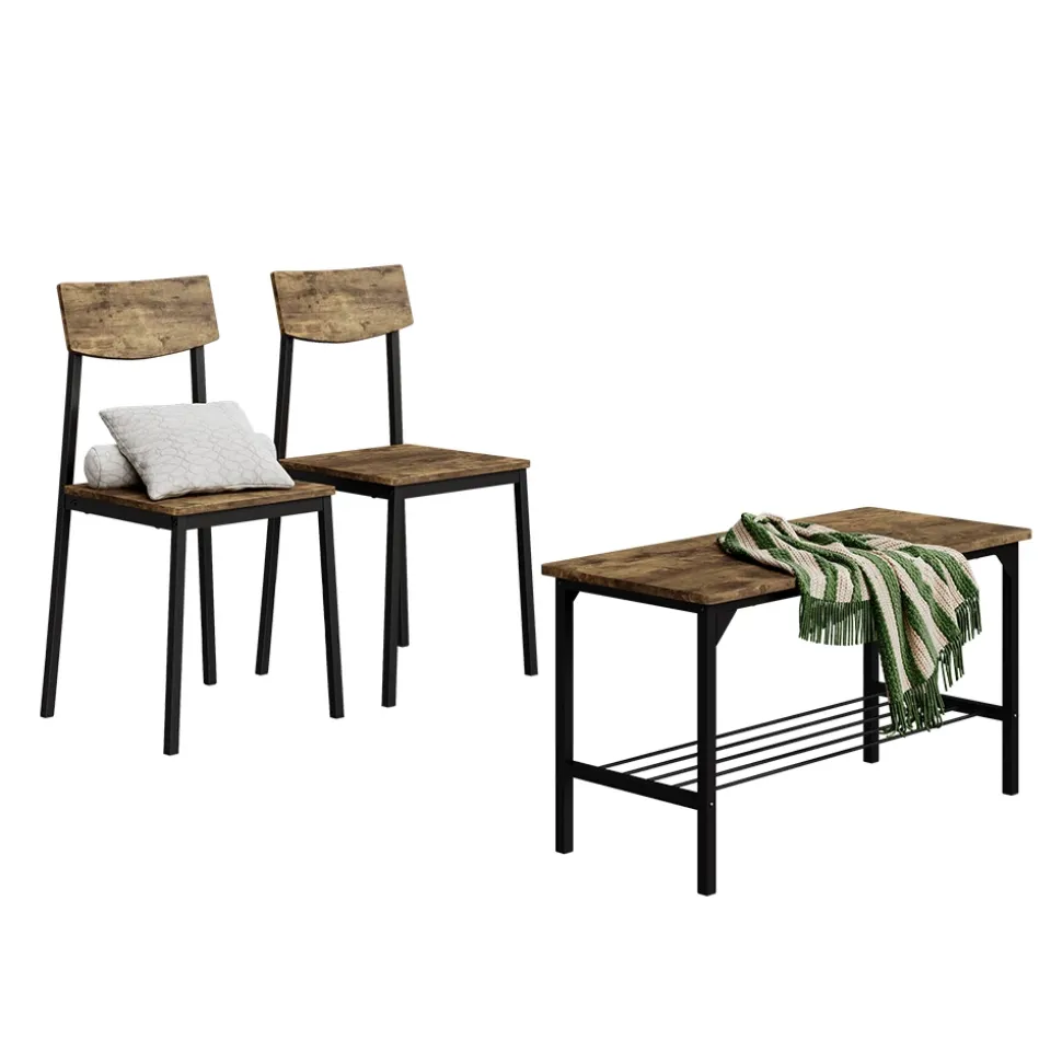 Sitzbank und Stuhl Fyrk Schwarz/Eiche rustikal 85 x 46 cm 3 Teile Vicco