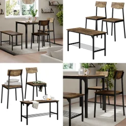 Sitzbank und Stuhl Fyrk Schwarz/Eiche rustikal 85 x 46 cm 3 Teile Vicco