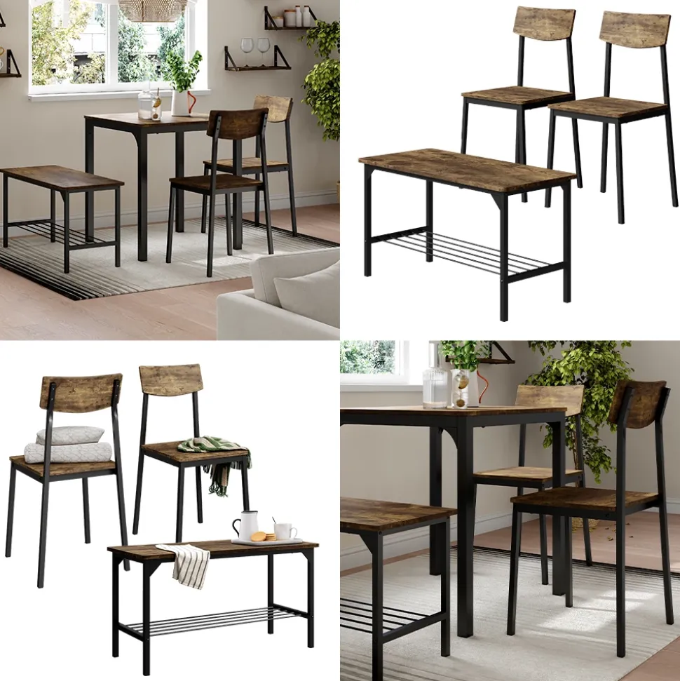 Sitzbank und Stuhl Fyrk Schwarz/Eiche rustikal 85 x 46 cm 3 Teile Vicco