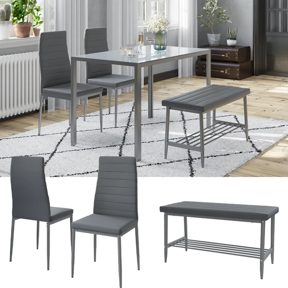 Sitzbank und Stuhl Grand Grau 85 x 46.5 cm 3-teiliges Set Vicco