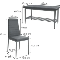Sitzbank und Stuhl Grand Grau 85 x 46.5 cm 3-teiliges Set Vicco