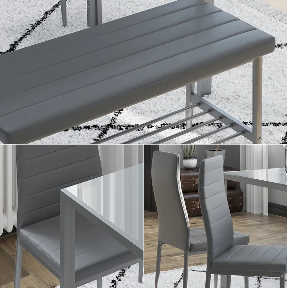 Sitzbank und Stuhl Grand Grau 85 x 46.5 cm 3-teiliges Set Vicco