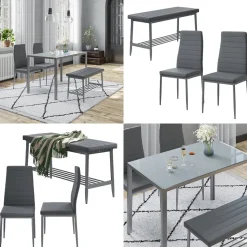 Sitzbank und Stuhl Grand Grau 85 x 46.5 cm 3-teiliges Set Vicco