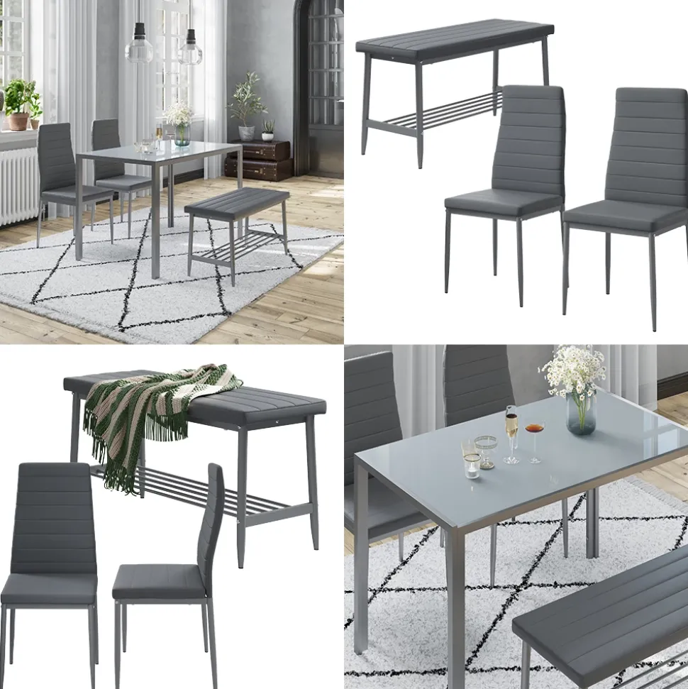 Sitzbank und Stuhl Grand Grau 85 x 46.5 cm 3-teiliges Set Vicco