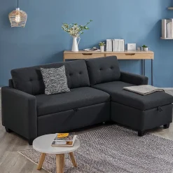 Sofa L Form Campina Anthrazit 226 x 163 cm mit Schlaffunktion Vitalispa