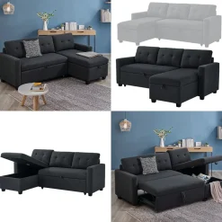 Sofa L Form Campina Anthrazit 226 x 163 cm mit Schlaffunktion Vitalispa