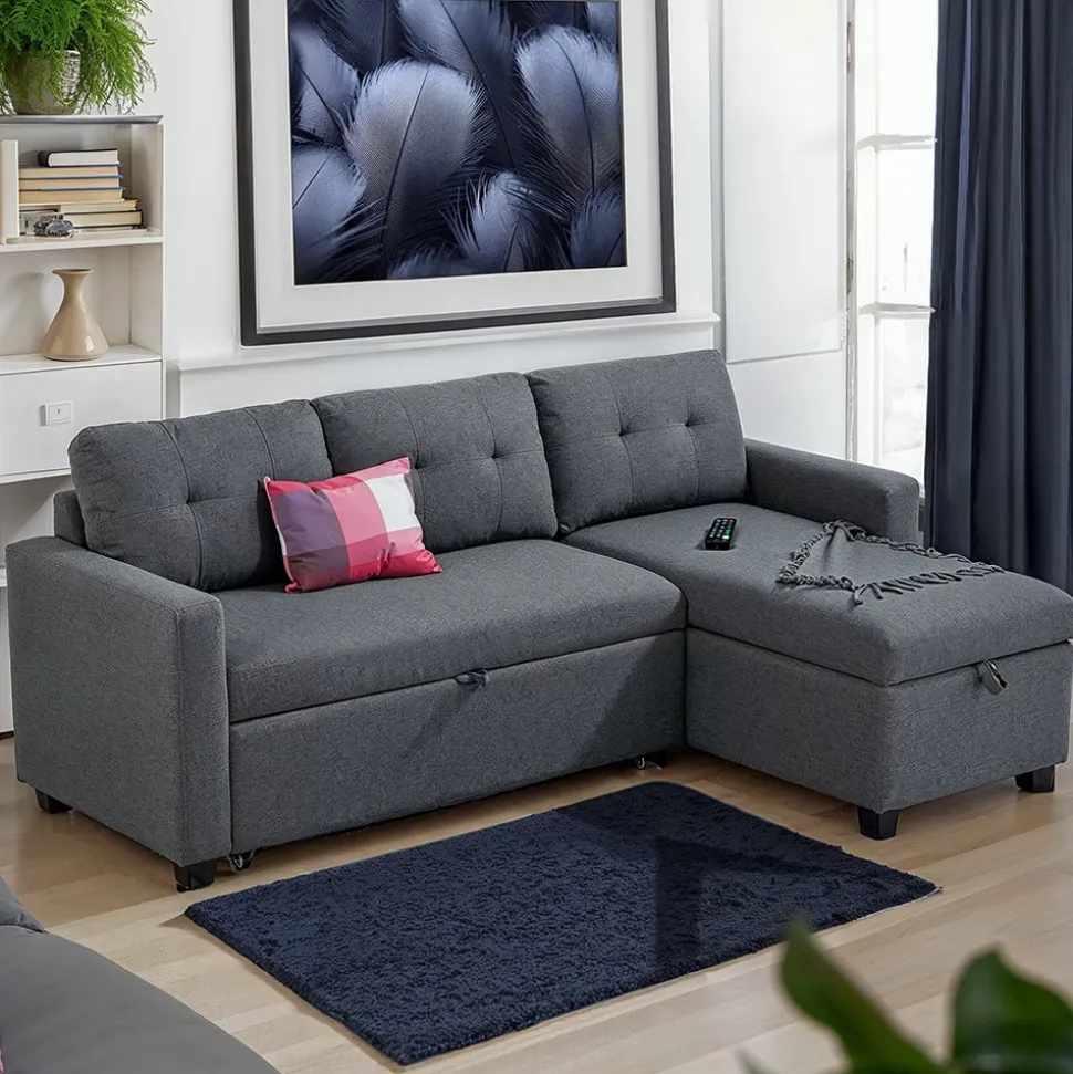 Sofa L Form Campina Grau 226 x 163 cm mit Schlaffunktion Vitalispa