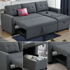 Sofa L Form Campina Grau 226 x 163 cm mit Schlaffunktion Vitalispa
