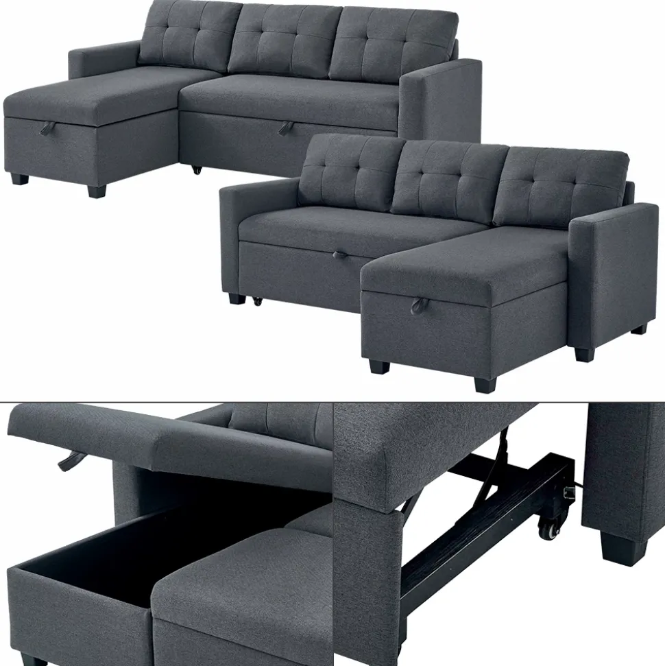 Sofa L Form Campina Grau 226 x 163 cm mit Schlaffunktion Vitalispa