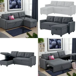 Sofa L Form Campina Grau 226 x 163 cm mit Schlaffunktion Vitalispa