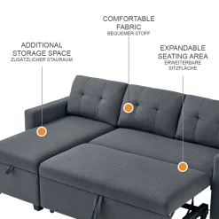 Sofa L Form Campina Grau 226 x 163 cm mit Schlaffunktion Vitalispa