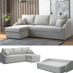 Sofa L Form Ecksofa Beige 224 x 144 cm inkl. Stauraum Vitalispa