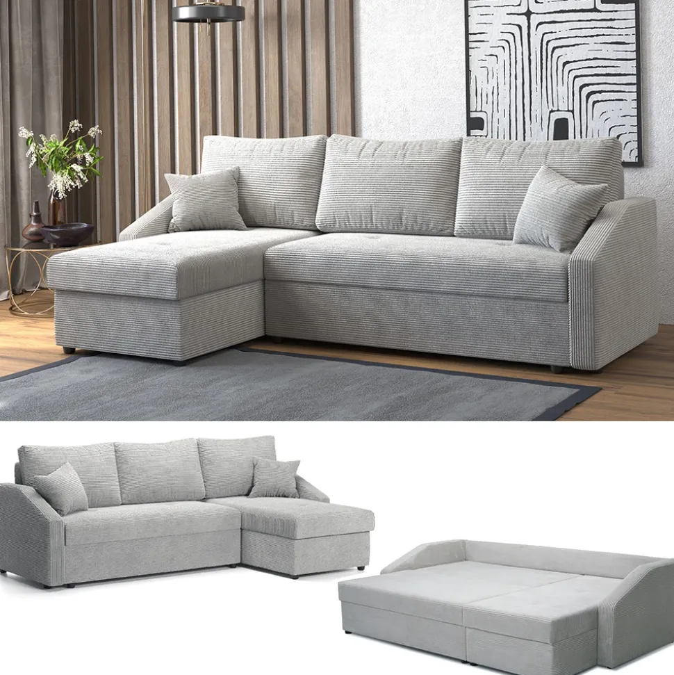 Sofa L Form Ecksofa Beige 224 x 144 cm inkl. Stauraum Vitalispa