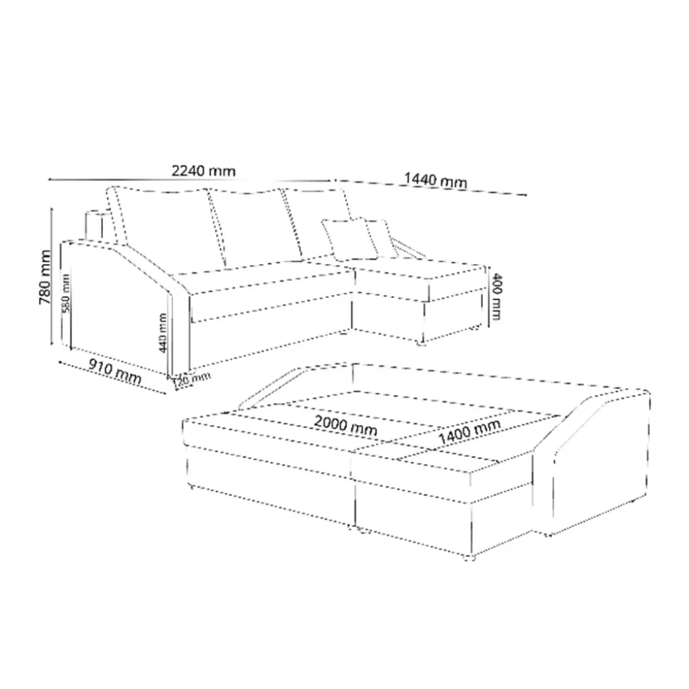 Sofa L Form Ecksofa Beige 224 x 144 cm inkl. Stauraum Vitalispa