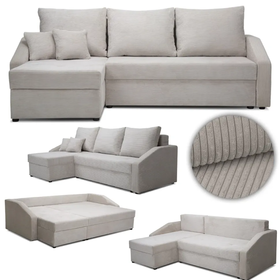 Sofa L Form Ecksofa Beige 224 x 144 cm inkl. Stauraum Vitalispa