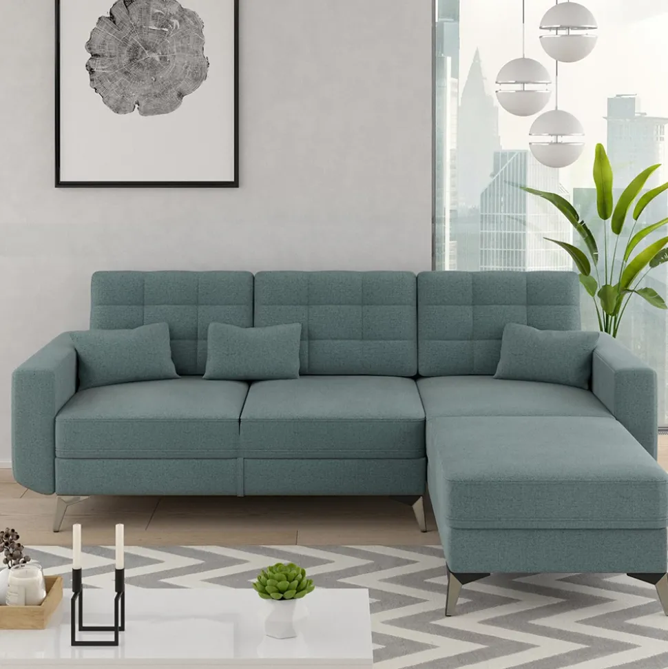 Sofa L Form York Blau 260 x 96 cm Vitalispa