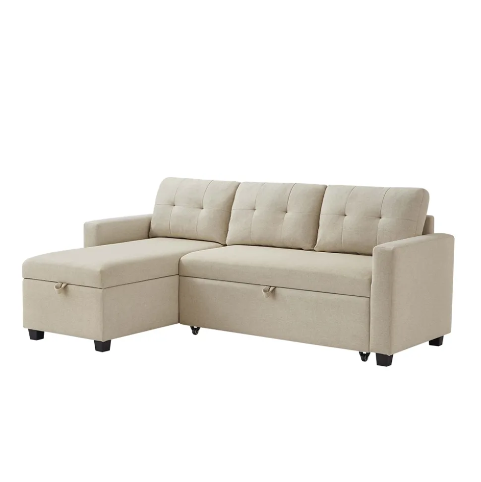 Sofa L-Form Campina Beige 226 x 163 cm mit Schlaffunktion Vitalispa