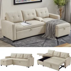 Sofa L-Form Campina Beige 226 x 163 cm mit Schlaffunktion Vitalispa