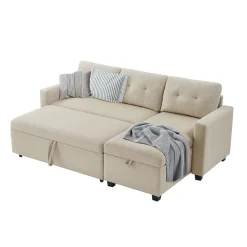 Sofa L-Form Campina Beige 226 x 163 cm mit Schlaffunktion Vitalispa