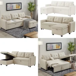 Sofa L-Form Campina Beige 226 x 163 cm mit Schlaffunktion Vitalispa