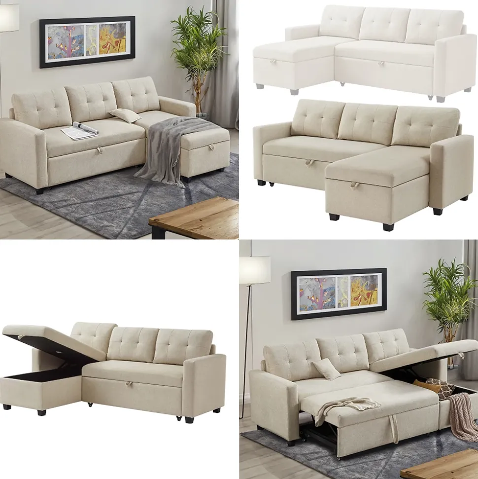 Sofa L-Form Campina Beige 226 x 163 cm mit Schlaffunktion Vitalispa