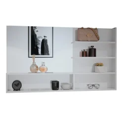 Spiegelregal Weiß Hochglanz 119.8 x 70 cm mit offenen Fächern Vicco