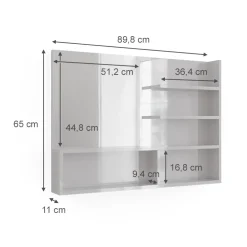 Spiegelregal Weiß Hochglanz 89.8 x 65 cm mit offenen Fächern Vicco