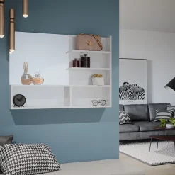 Spiegelregal Weiß Hochglanz 89.8 x 65 cm mit offenen Fächern Vicco