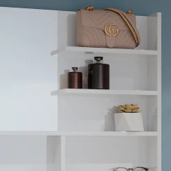 Spiegelregal Weiß Hochglanz 89.8 x 65 cm mit offenen Fächern Vicco