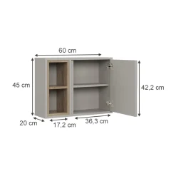 Spiegelschrank Elnor Greige mit 2 offenen Fächern & 1 Tür Vicco