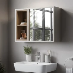 Spiegelschrank Elnor Greige mit 2 offenen Fächern & 1 Tür Vicco