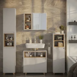 Spiegelschrank Elnor Greige mit 2 offenen Fächern & 1 Tür Vicco