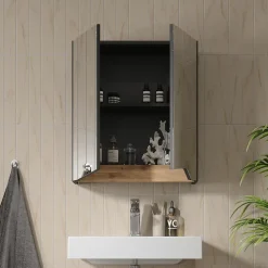 Spiegelschrank Marelle Anthrazit/Artisan 60 x 67 cm mit höhenverstellbarem Einlegeboden Vicco