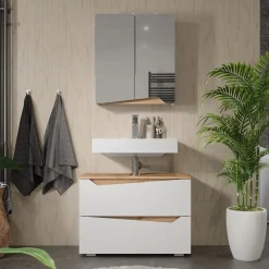 Spiegelschrank Marelle Weiß/Artisan 60 x 67 cm mit höhenverstellbarem Einlegeboden Vicco