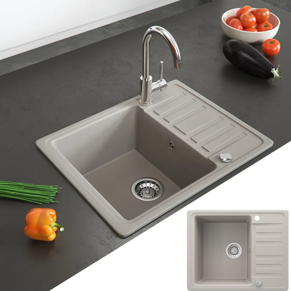 Spülbecken Beige 57.5 x 46 cm mit Trockenplatz Bergström