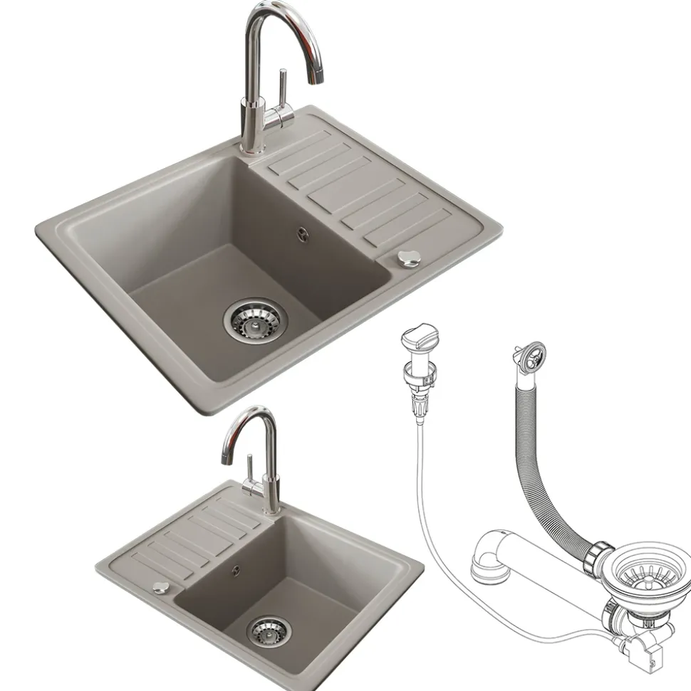 Spülbecken Beige 57.5 x 46 cm mit Trockenplatz Bergström