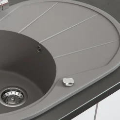 Spülbecken Beton 78 x 50 cm Rund mit Trockenplatz Bergström