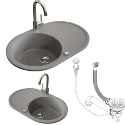 Spülbecken Beton 78 x 50 cm Rund mit Trockenplatz Bergström