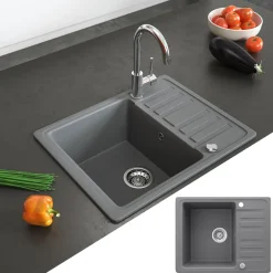 Spülbecken Grau 57.5 x 46 cm mit Trockenplatz Bergström