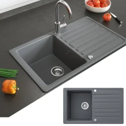 Spülbecken Grau 76.5 x 46 cm mit Trockenplatz Bergström