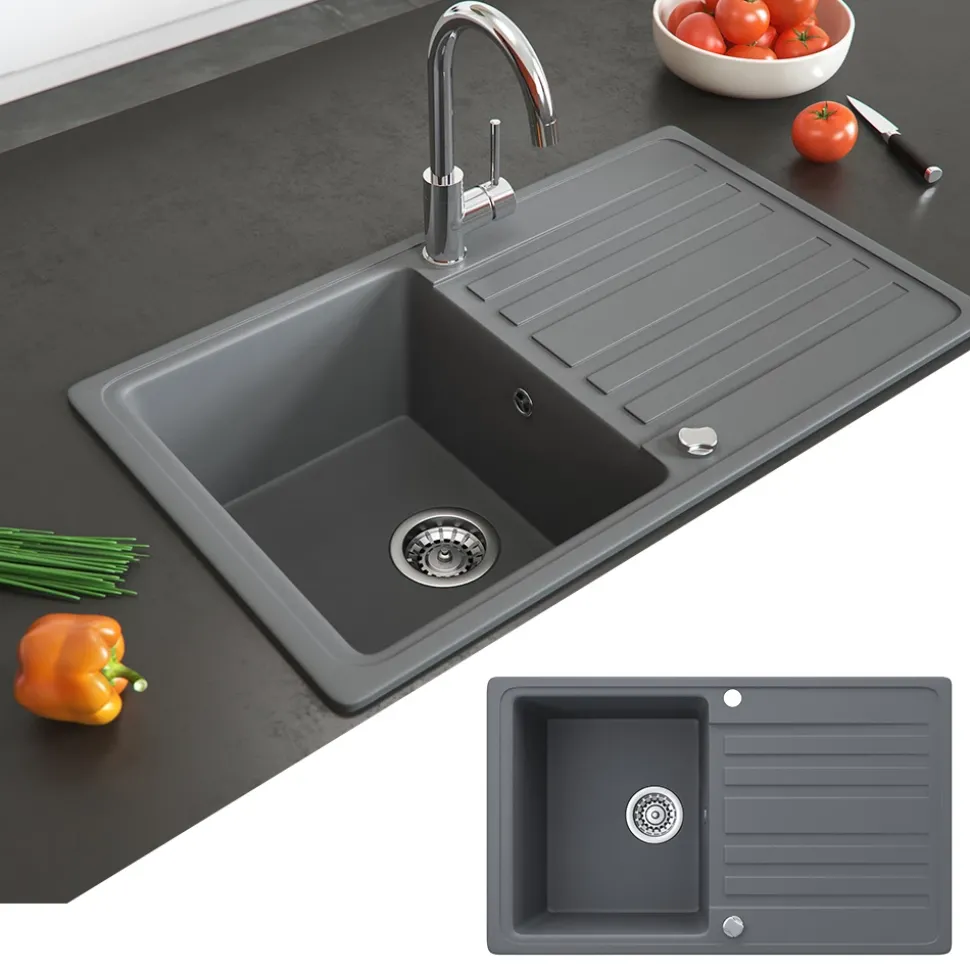 Spülbecken Grau 76.5 x 46 cm mit Trockenplatz Bergström